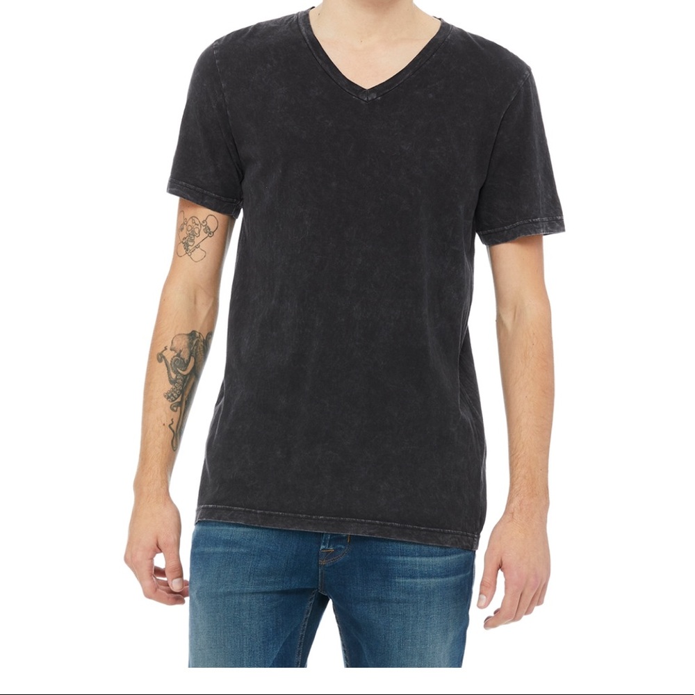 Unisex Black Mineral Wash V-Neck Blank Tee New Without Tags